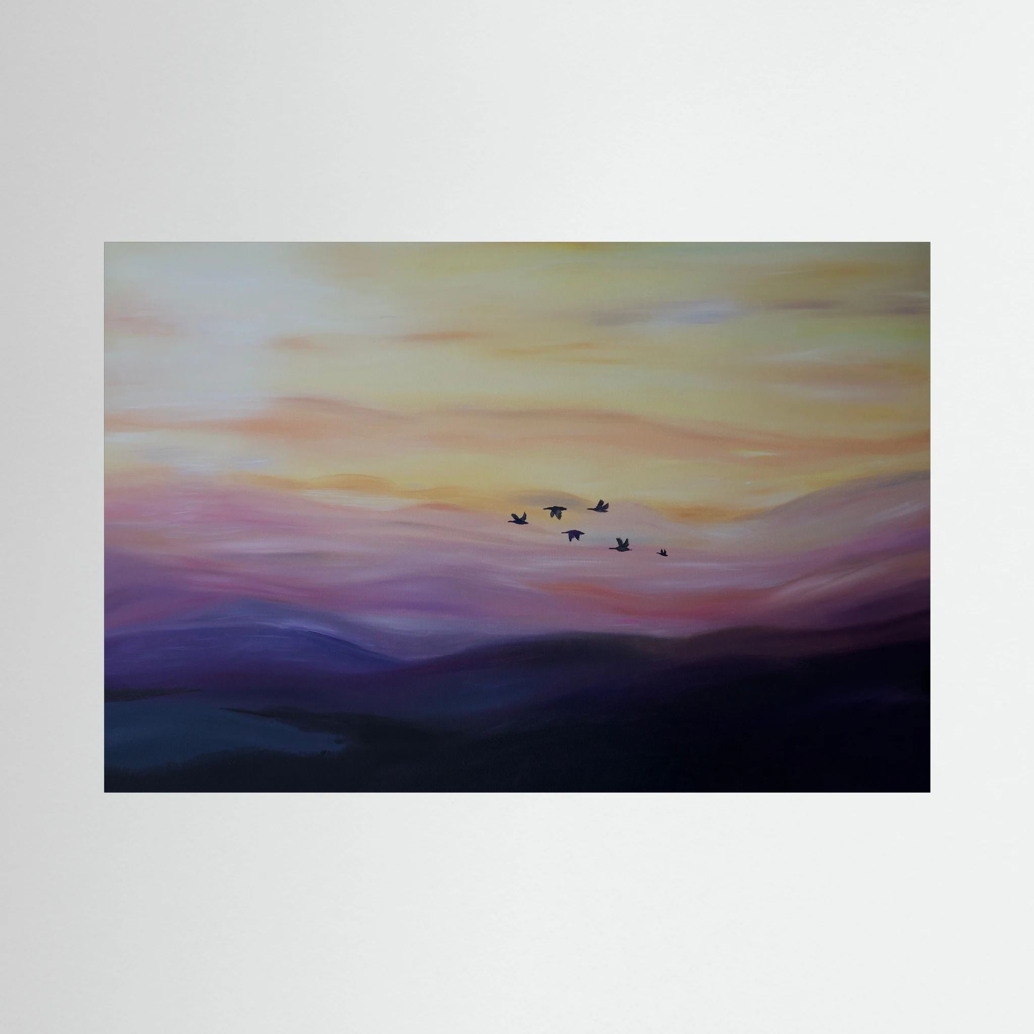 Flight into Dusk – Coastal Seabird & Ocean Landscape Fine Art Print